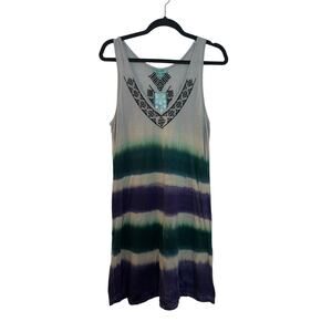UNOME WOMEN'S TIE DYE EMBROIDERED DETAILS TANK DRESS SIZE SMALL NWT